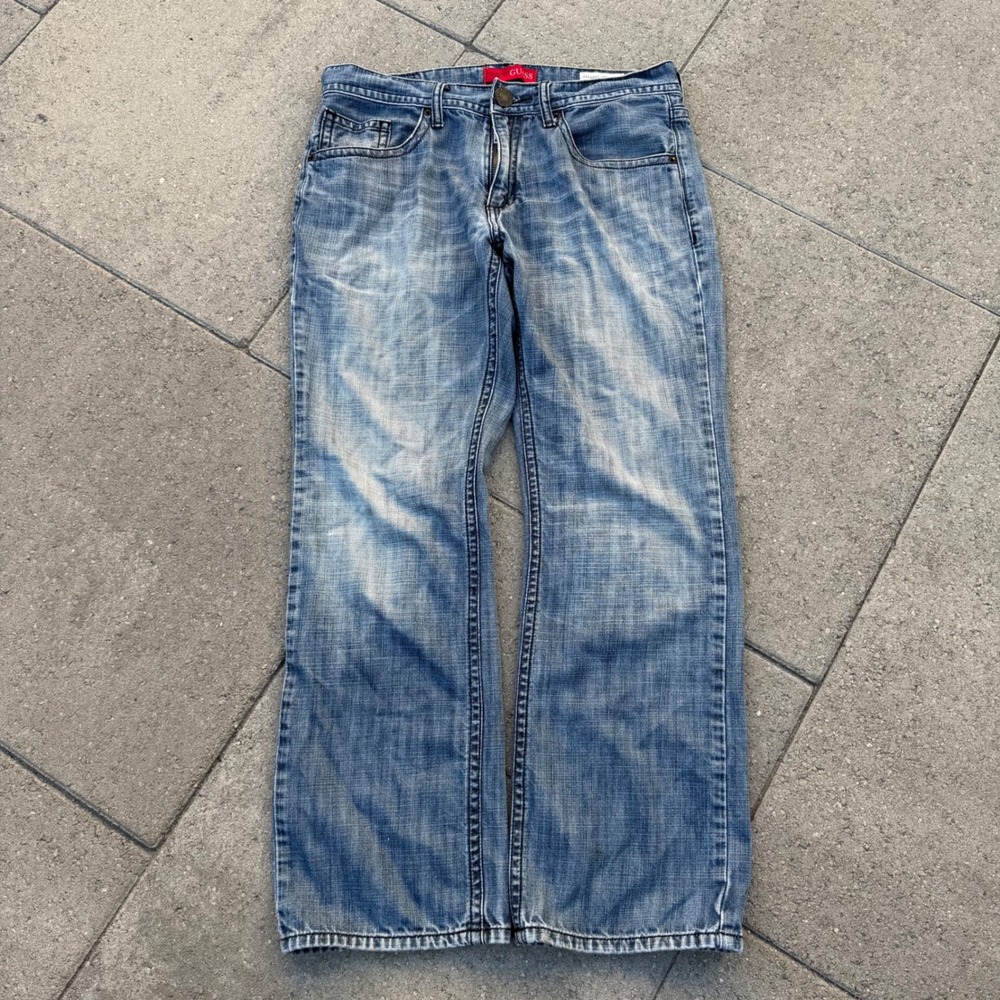 Guess Rowland Fit Relaxed Straight Leg Jeans Mens 32 Medium Wash Blue Denim